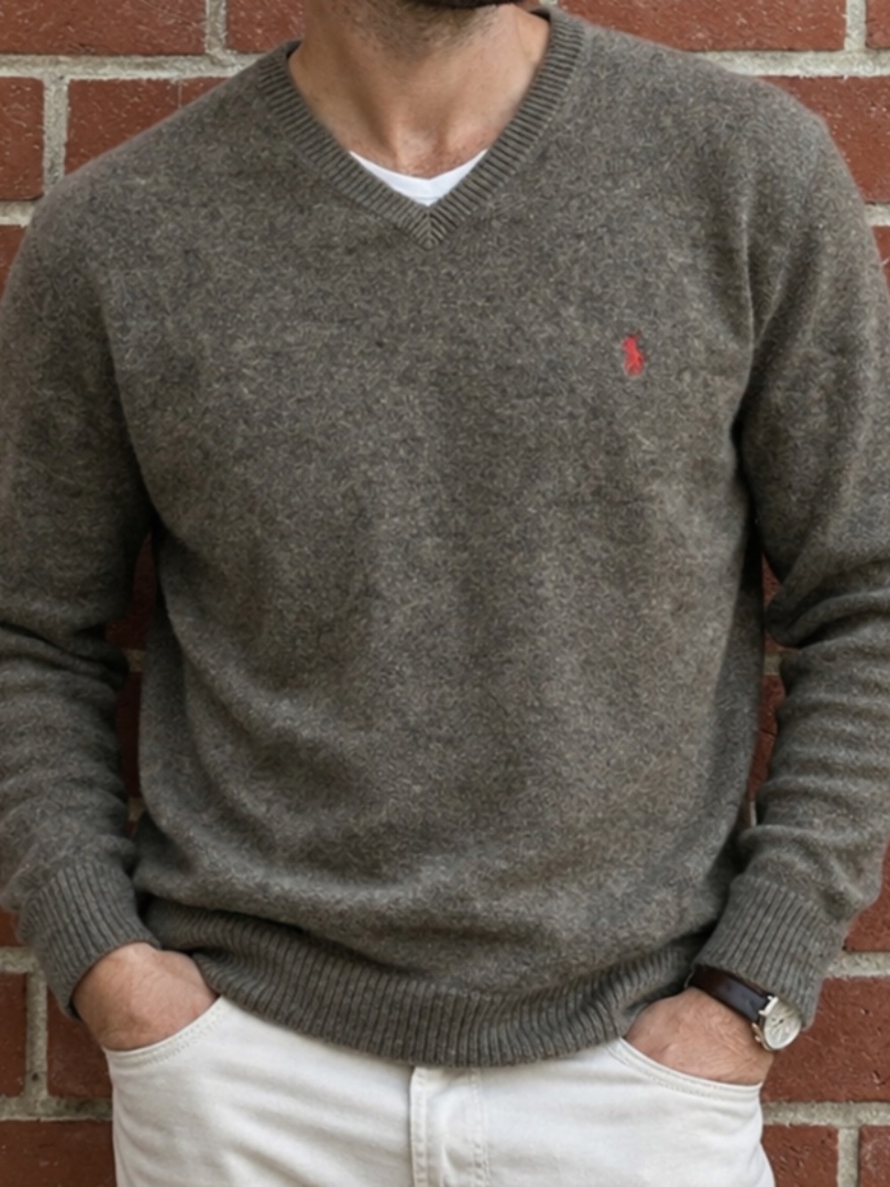 Polo by Ralph Lauren Men's V-Neck Brown/Green Sweater